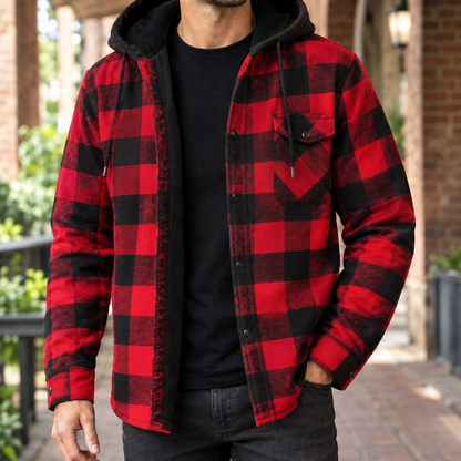 Plaid Denim Hooded Shirt Jacket