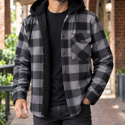 Plaid Denim Hooded Shirt Jacket