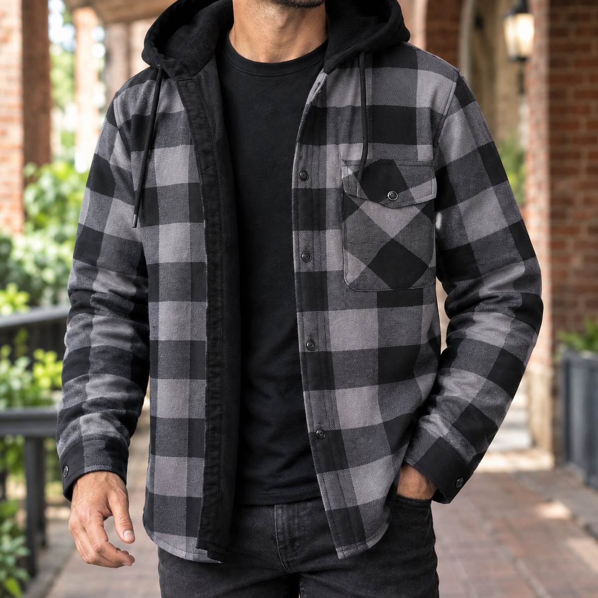 Plaid Denim Hooded Shirt Jacket