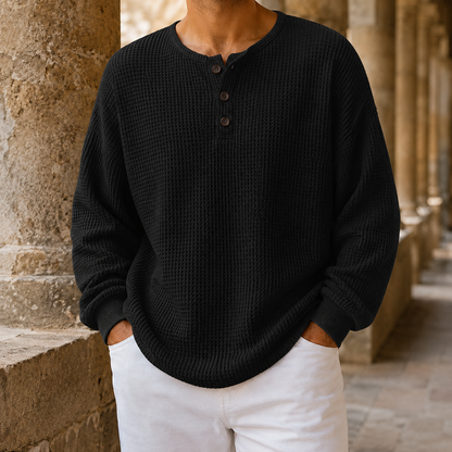 Waffle Knit Henley Sweater Relaxed Fit