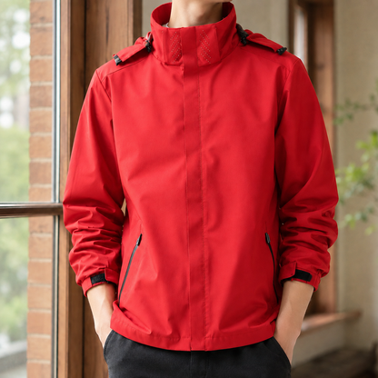 Hooded Woven Jacket With High Collar