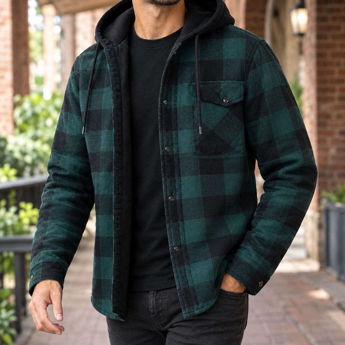 Plaid Denim Hooded Shirt Jacket