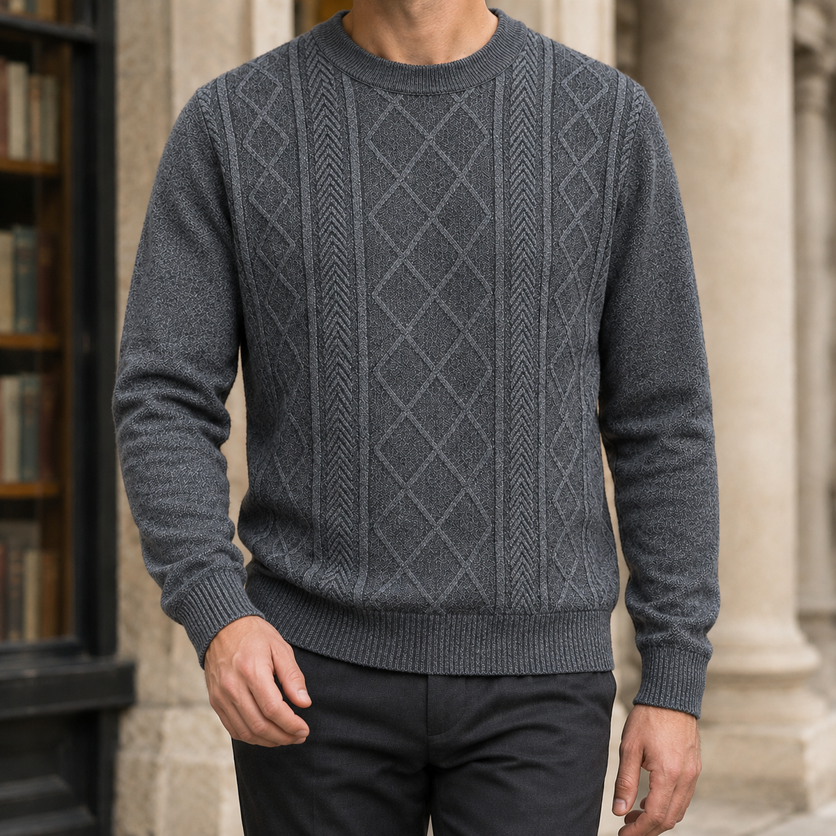 Textured Knit Crew Neck Sweater