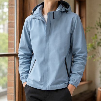 Hooded Woven Jacket With High Collar