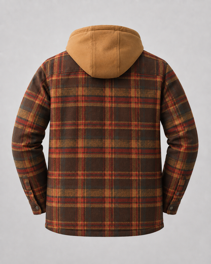 Men's Hooded Plaid Shacket Quilted Lined Zip Front