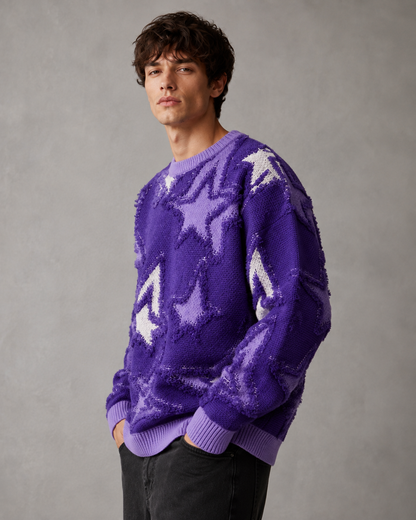 Men's Textured Star Knit Sweater Relaxed Fit