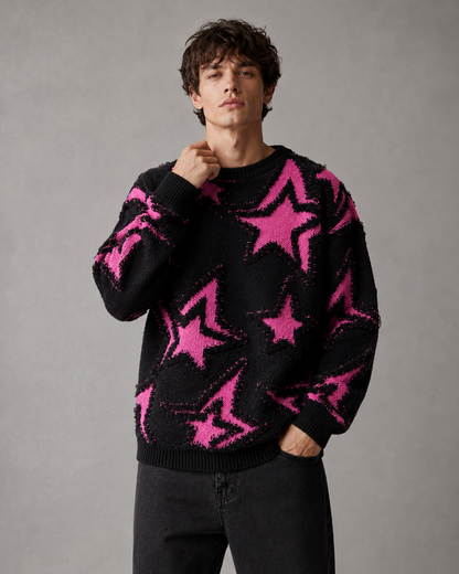 Men's Textured Star Knit Sweater Relaxed Fit