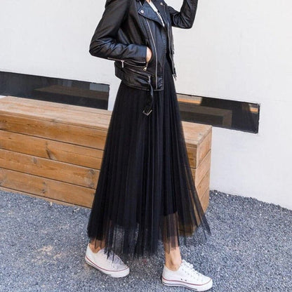 High Waist Tulle Midi Skirt for Women
