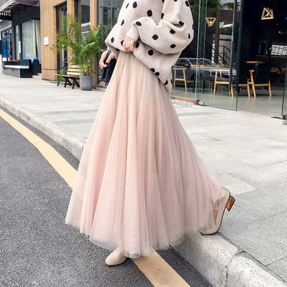 High Waist Tulle Midi Skirt for Women